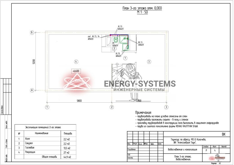 План 3 этажа Водоснабжение