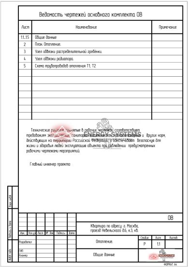 Ведомость чертежей