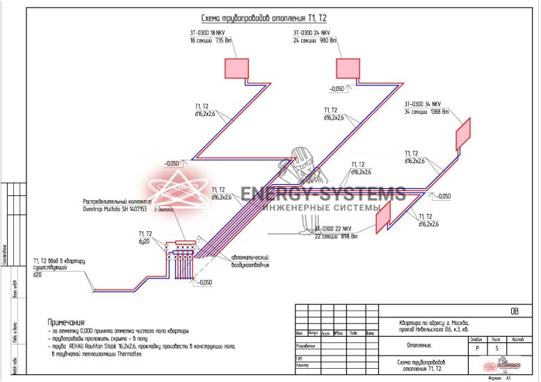 Схема трубопроводов отопления