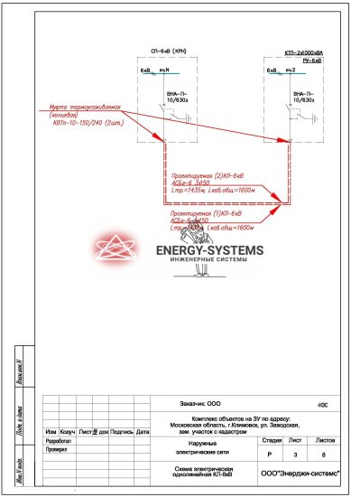 Схема электрическая однолинейная КЛ 6кВ