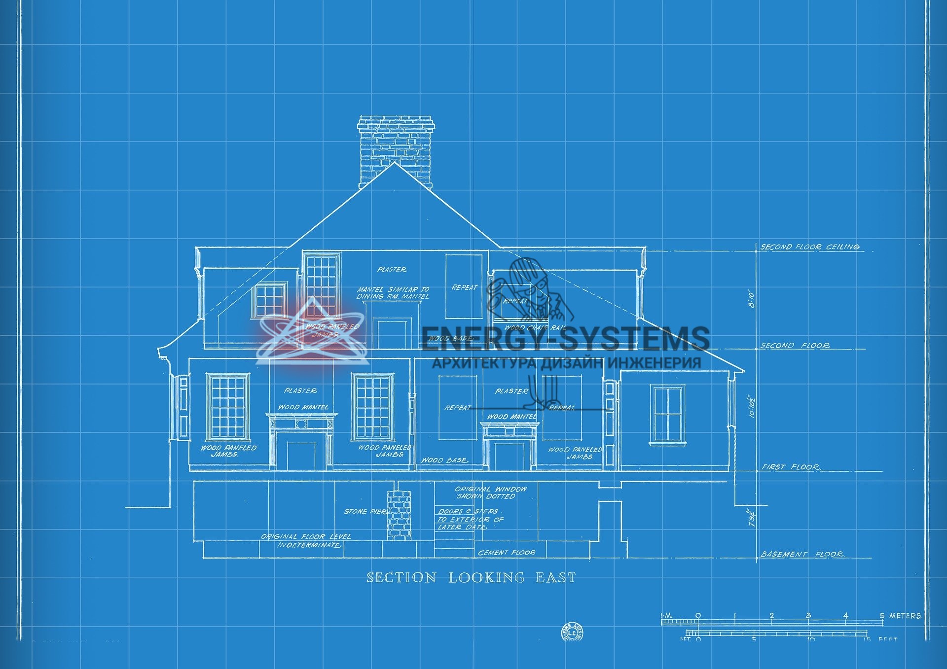 архитектурный проект чертеж дом синий фон