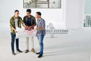 группа инженеров обсуждает проект