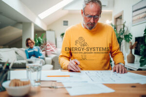 мужчина работает над проектом дома