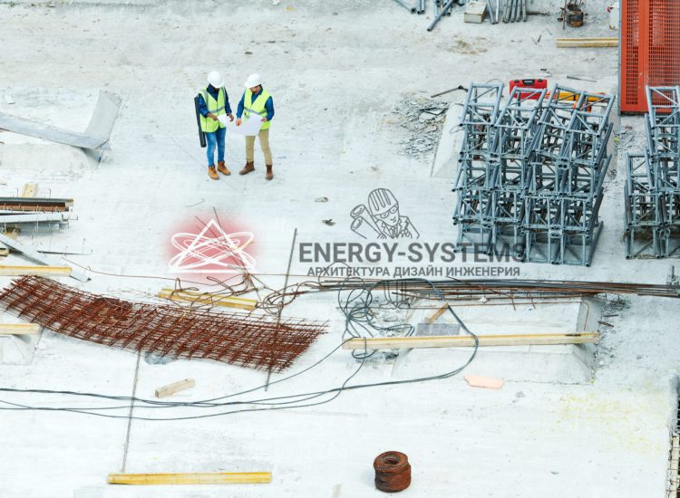 рабочие вид из далека на стройке