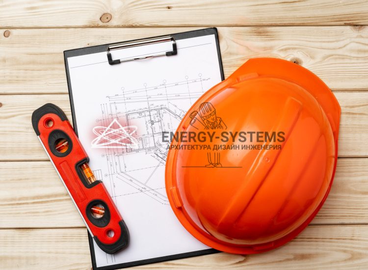 проект на планшете с уровнем и каской