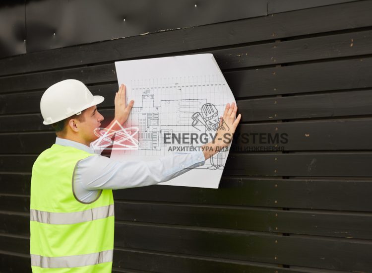 работник осматривает проект перед глазами