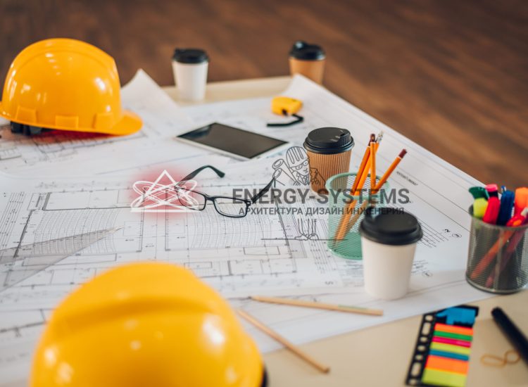 проектная документация в окружении стаканчиков кофе на столе