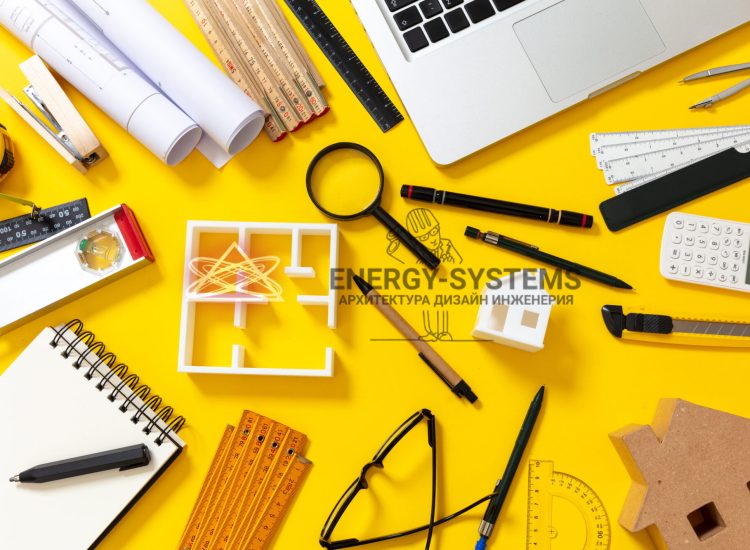 канцелярия и инструменты на желтом столе