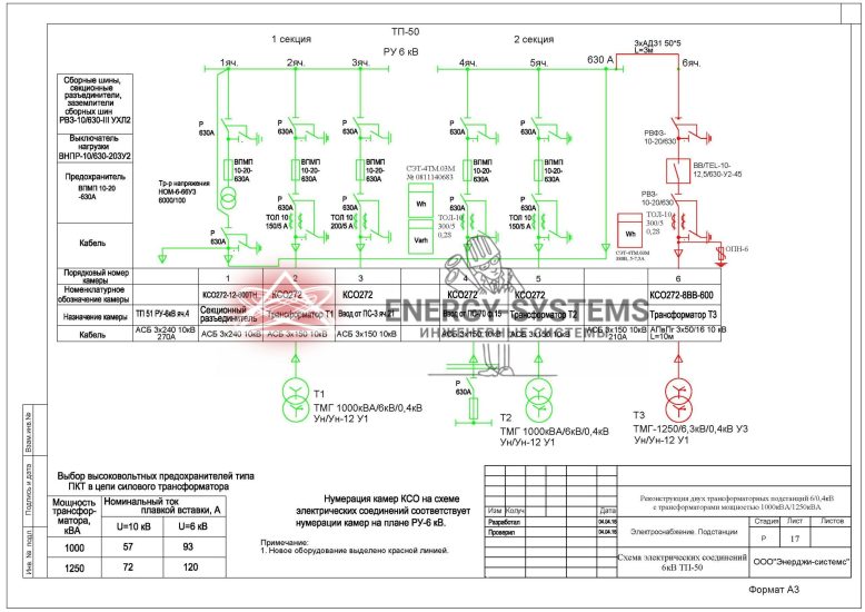Схема электрических соединений 6кВ ТП-50