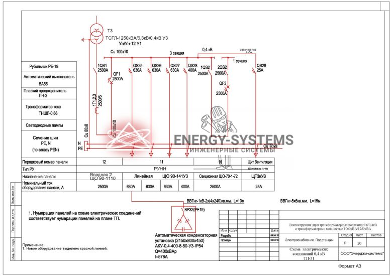 Схема электрических соединений 0,4 кВ