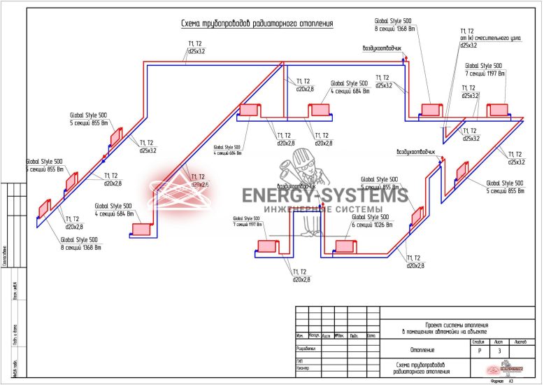 Схема трубопроводов отопления