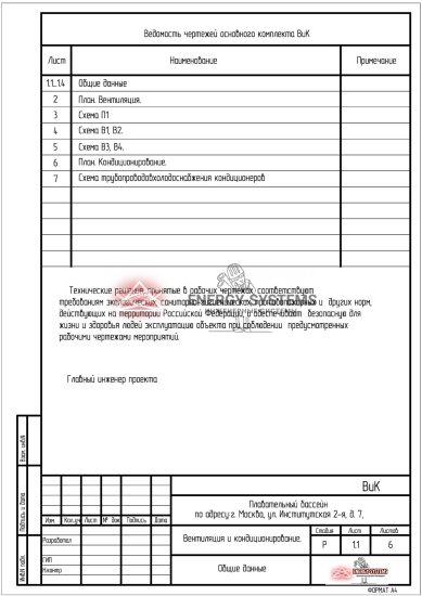 Ведомость чертежей