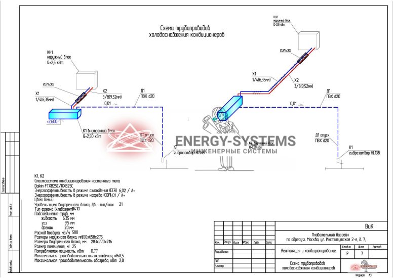 Схема трубопроводов кондиционеров