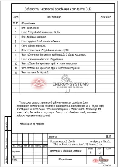 Ведомость чертежей