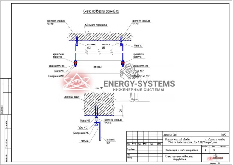 Схема подвески фанкойла