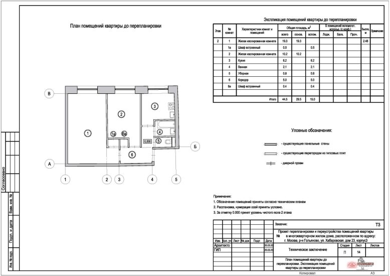 План помещений квартиры до перепланировки