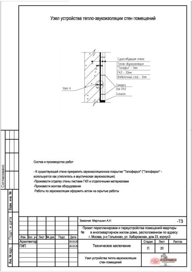 Узел устройства тепло-звукоизоляции помещения
