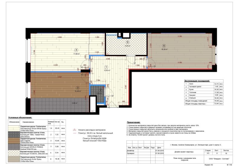 План полов с указанием типа покрытий