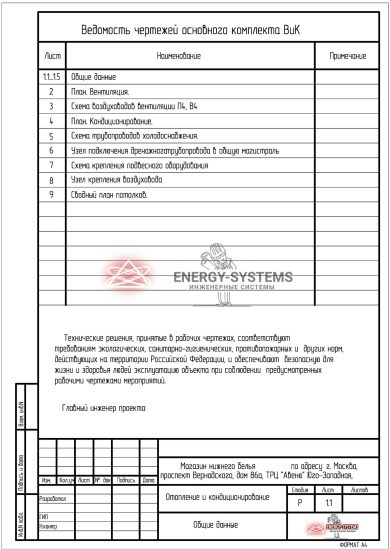 Ведомость чертежей