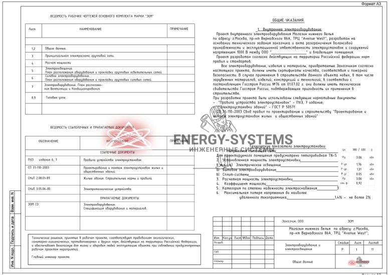 Ведомость чертежей и документов