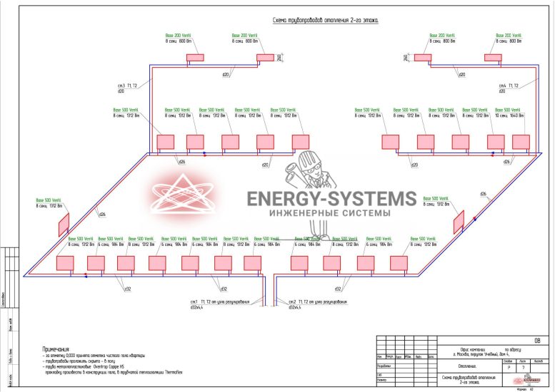 Схема трубопроводов отопления 2 этажа