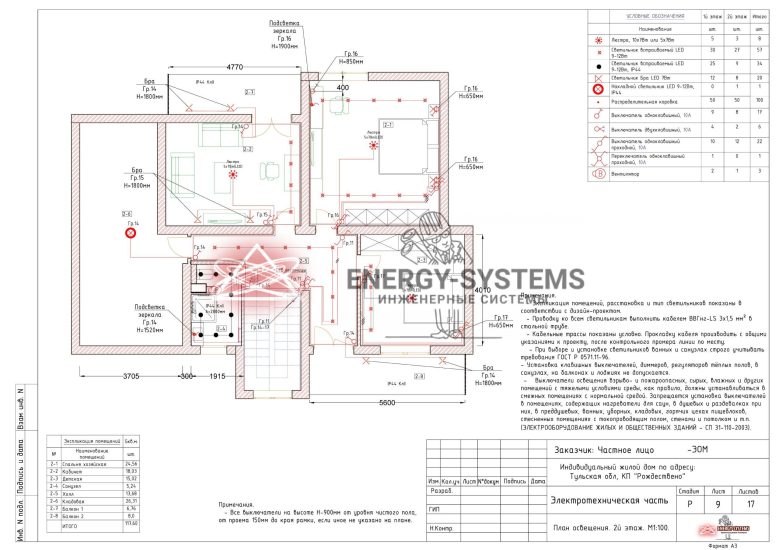 План освещения 2 этаж