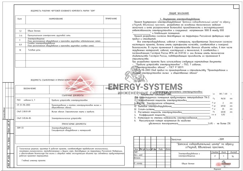 Ведомость чертежей и документов