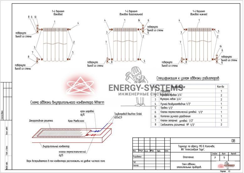 Схемы узлов обвязки радиаторов