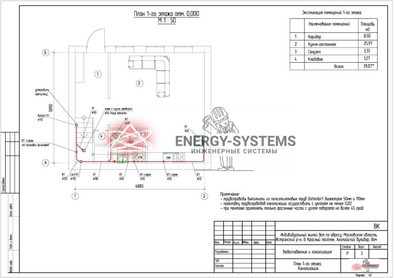 План 1 этажа Канализация