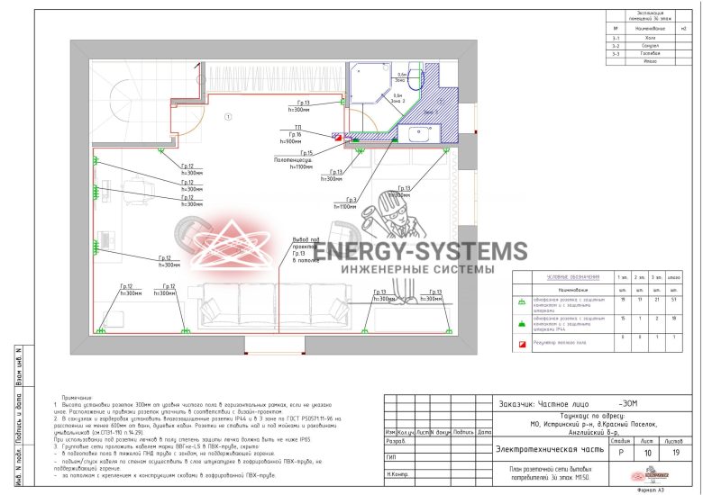 План розеточных сетей бытовых потребителей 3 этаж