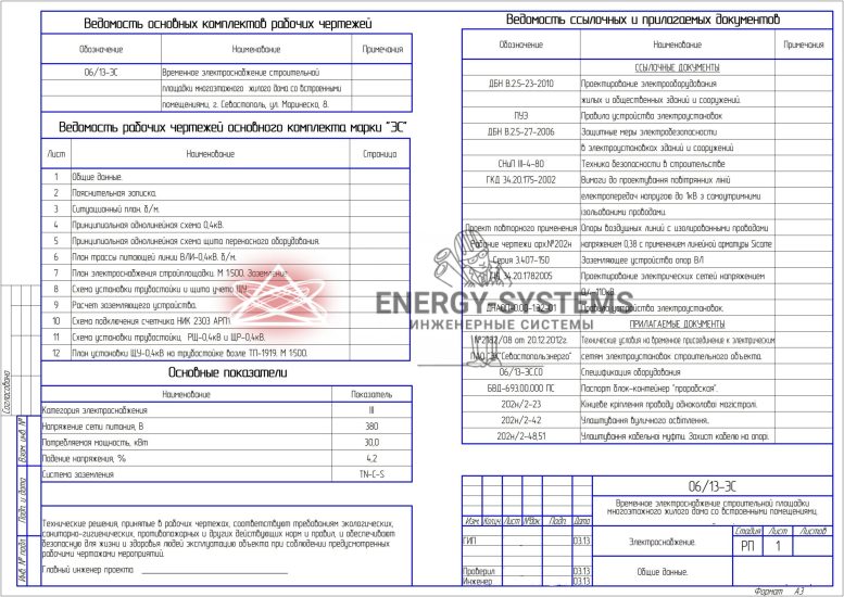 Ведомость чертежей