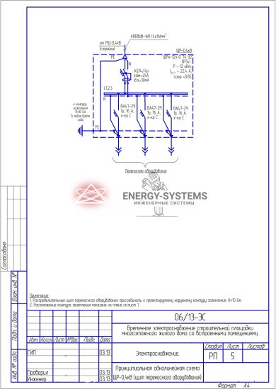 Принципиальная однолинейная схема ЩР0,4 кВ (щит переносного оборудования)